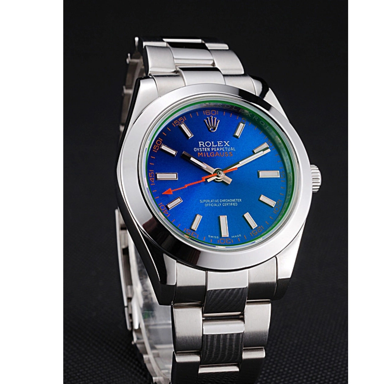 Aaa replica Dial 622838 Blue Steel Case Bezel Milgauss Rolex Stainless And 0724